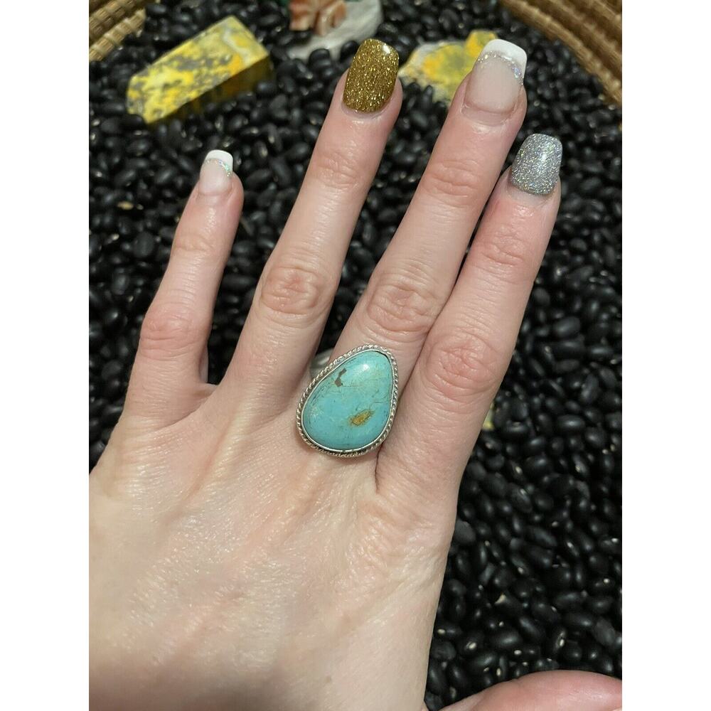 Southwest Sterling Silver Kenny Ray Signed Turquoise Ring~Teardrop Size 8.5